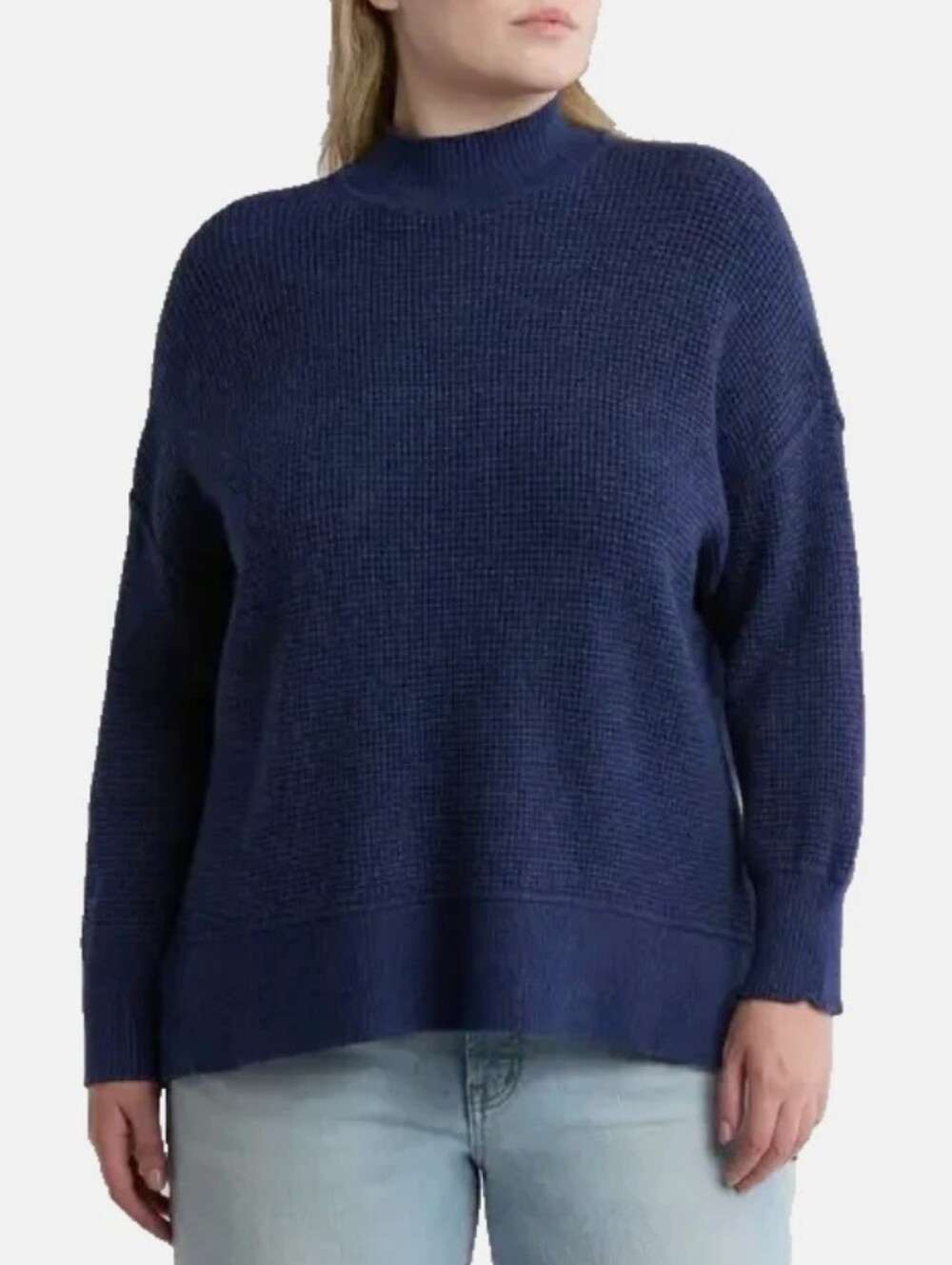 Cyrus Step Hem Waffle Stitch Long Sleeve Sweater New With Tags